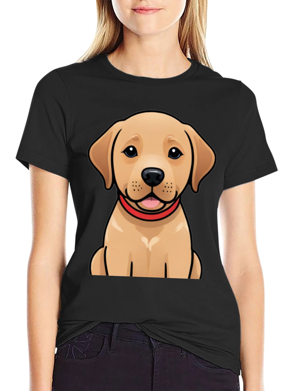 Cute Labrador Puppy Graphic Black T-Shirt