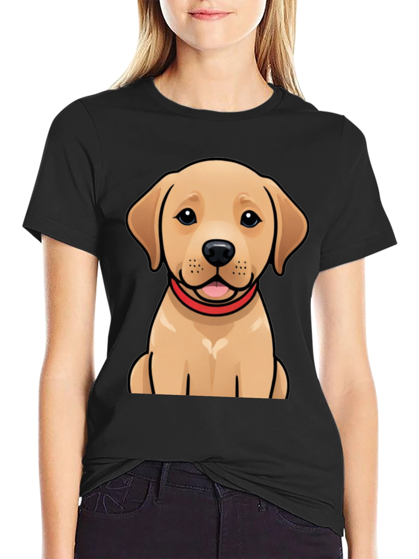 Cute Labrador Puppy Graphic Black T-Shirt