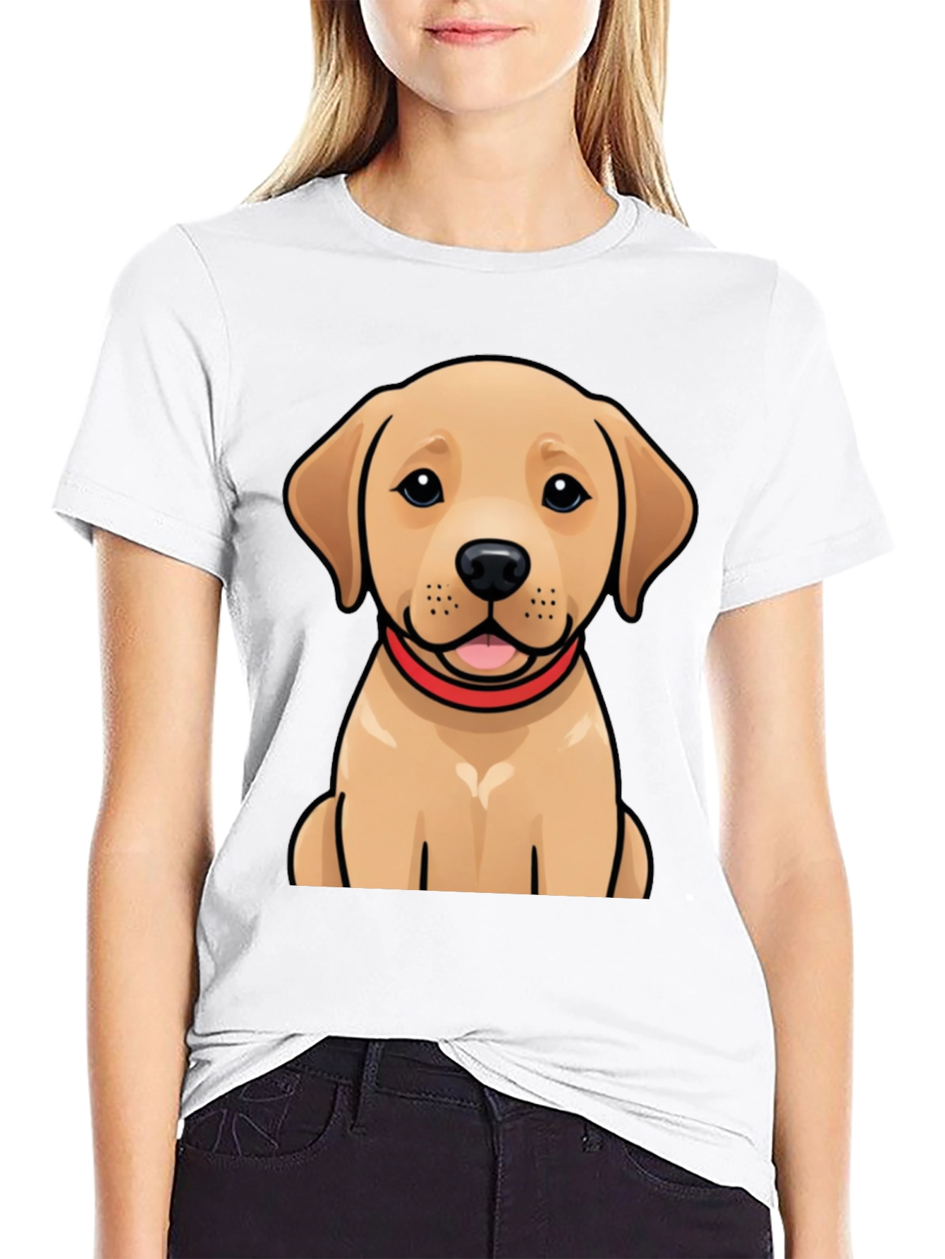 Cute Labrador Puppy Graphic Black T-Shirt