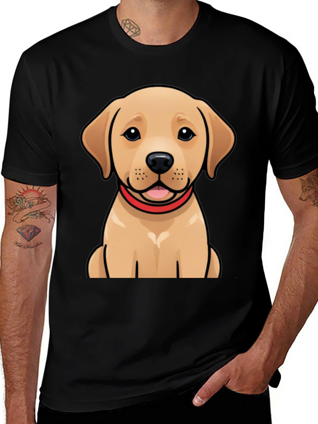Cute Labrador Puppy Graphic Black T-Shirt