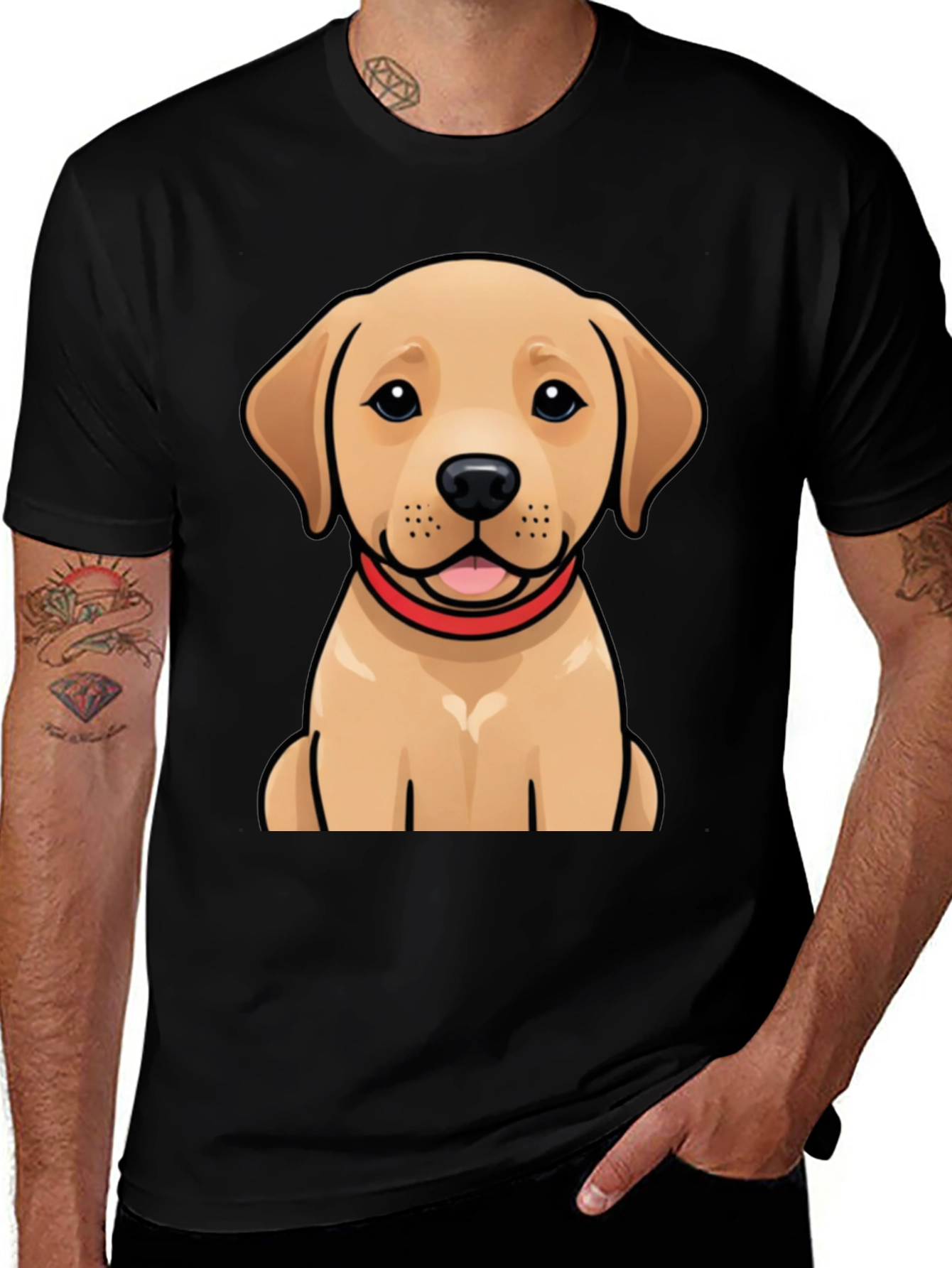 Cute Labrador Puppy Graphic Black T-Shirt