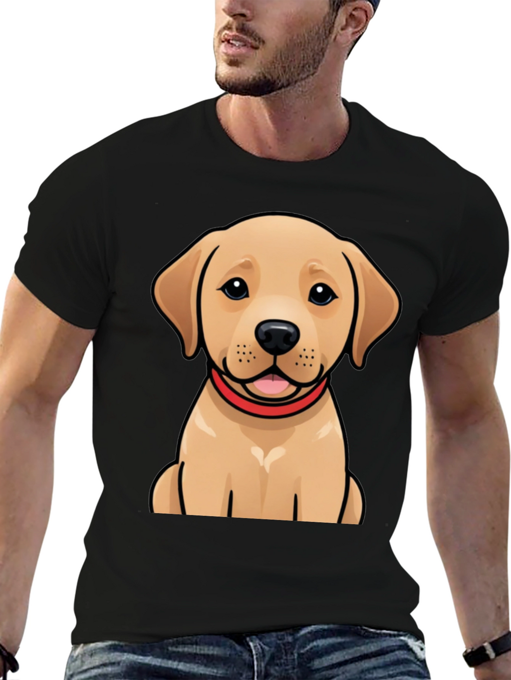 Cute Labrador Puppy Graphic Black T-Shirt