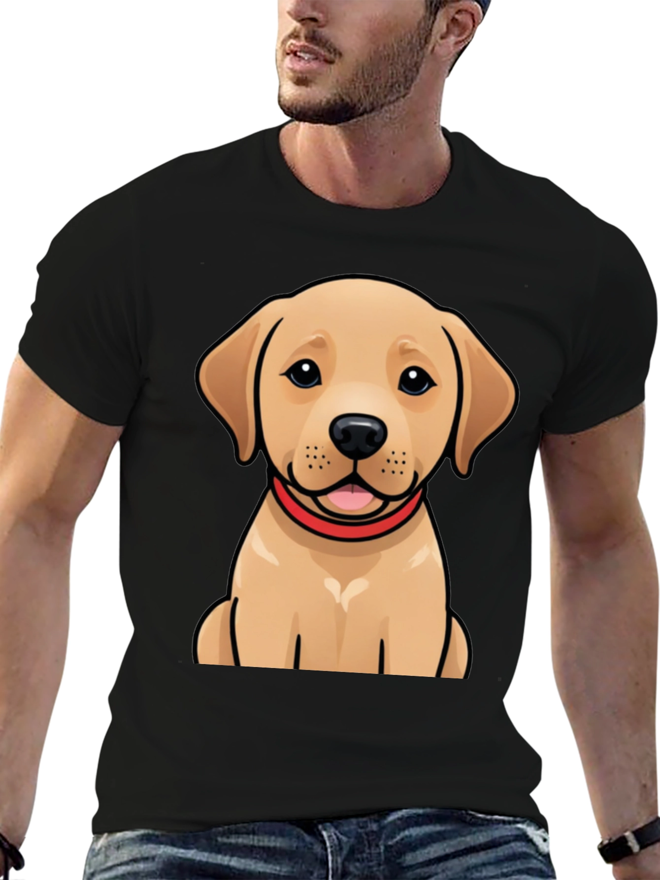 Cute Labrador Puppy Graphic Black T-Shirt