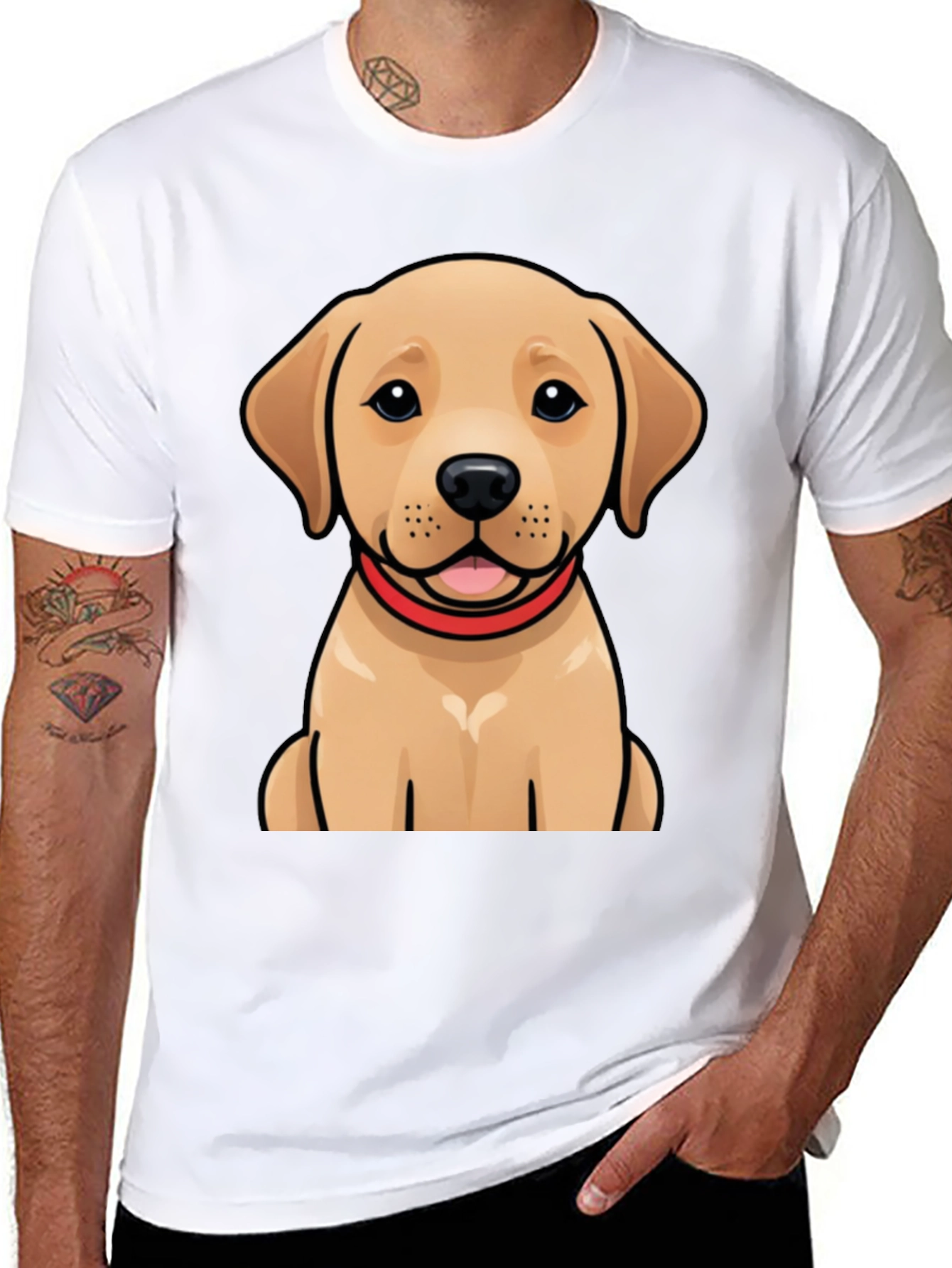 Cute Labrador Puppy Graphic Black T-Shirt