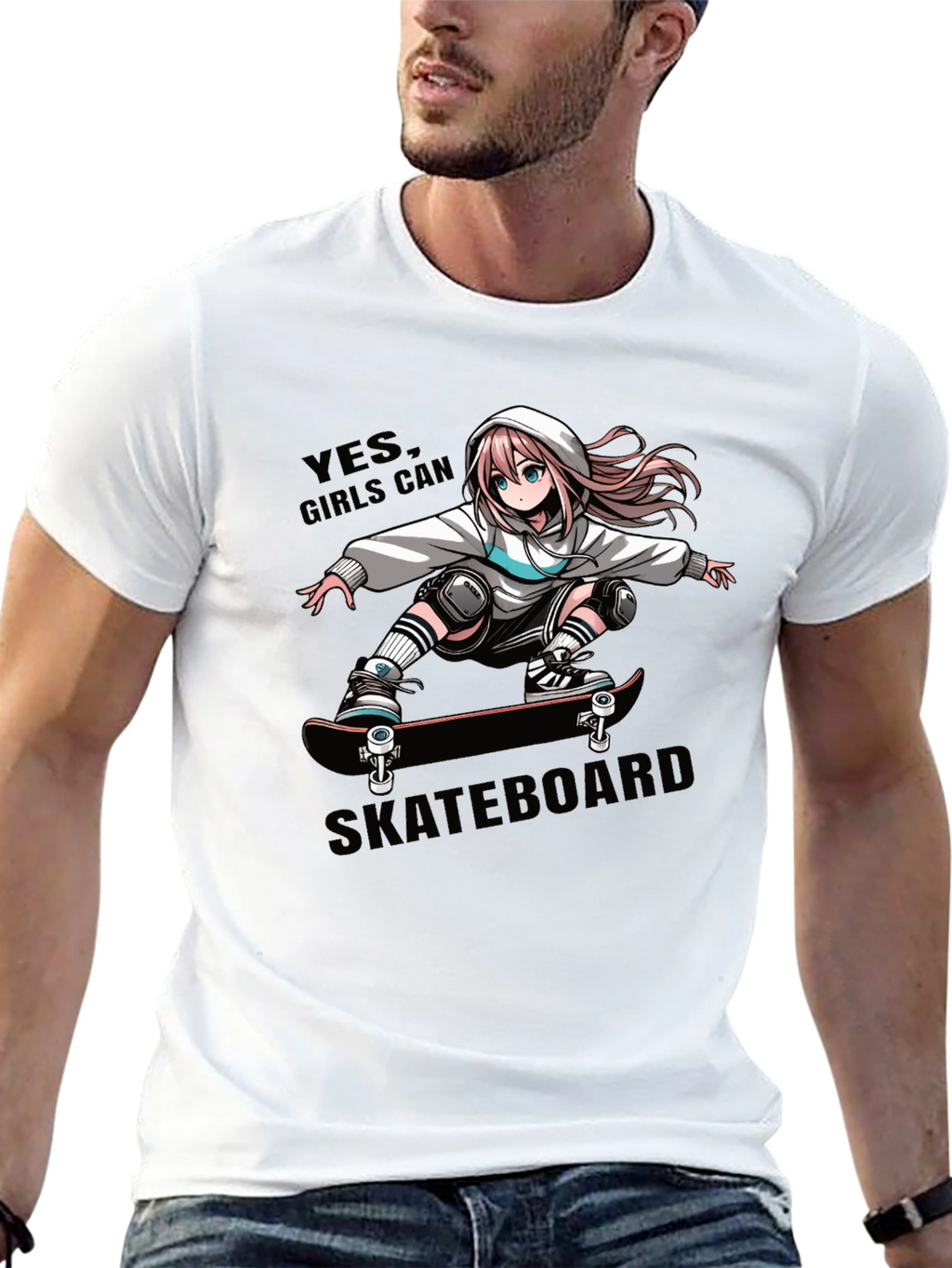 Anime Girl Skateboarder Graphic T-Shirt
