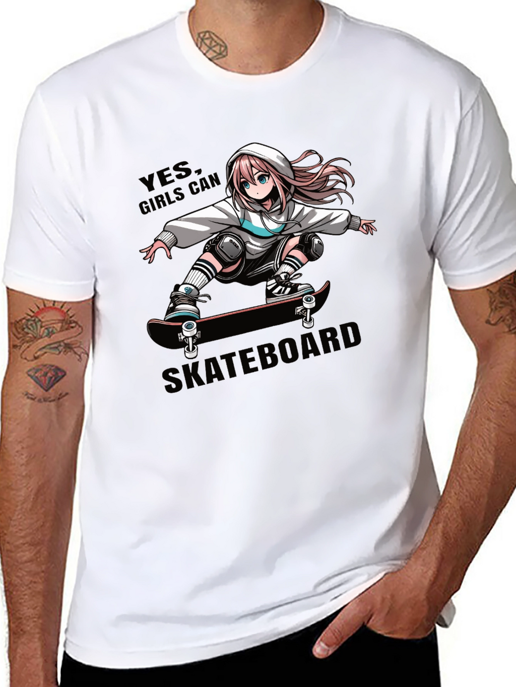 Anime Girl Skateboarder Graphic T-Shirt