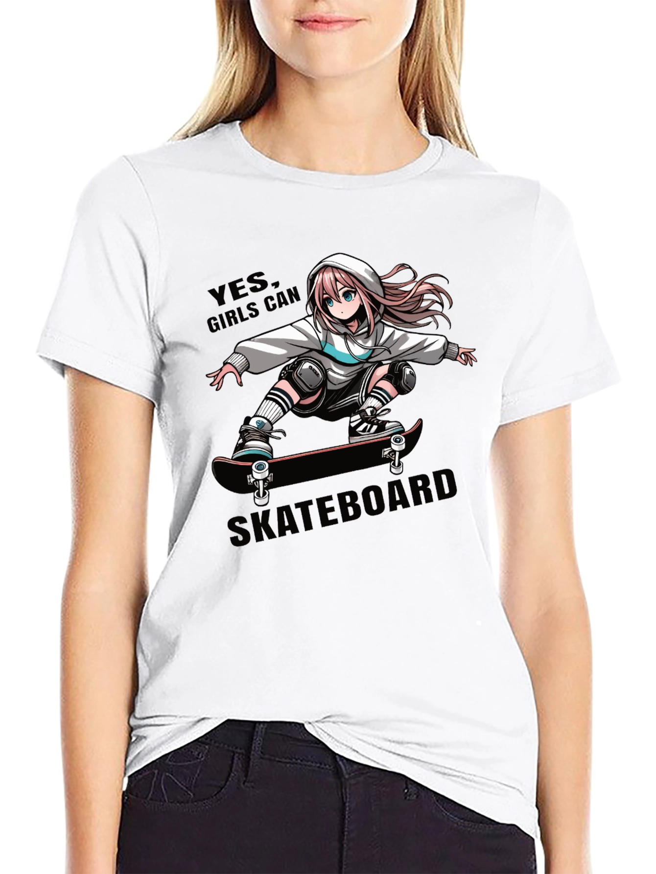 Anime Girl Skateboarder Graphic T-Shirt