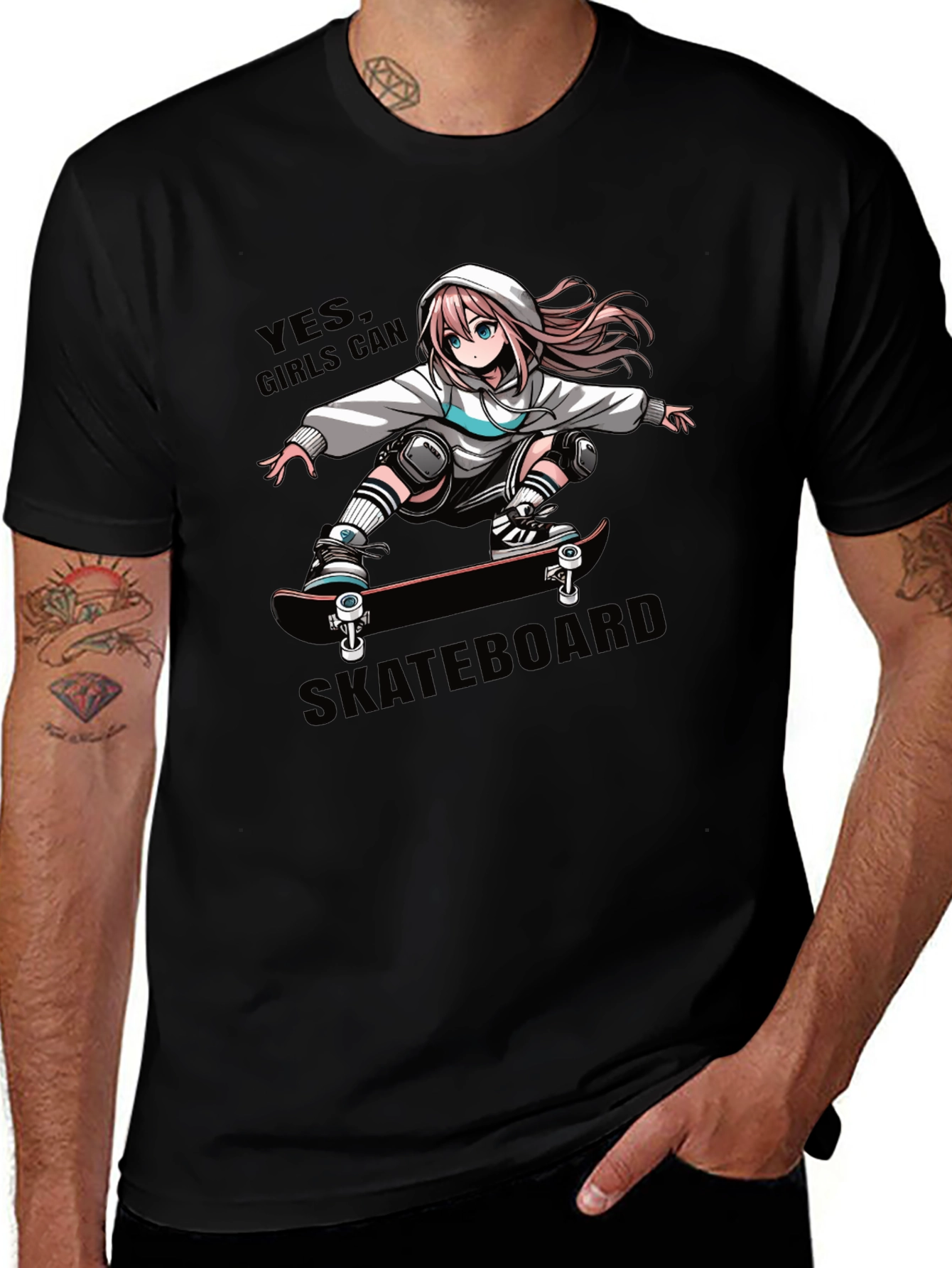 Anime Girl Skateboarder Graphic T-Shirt