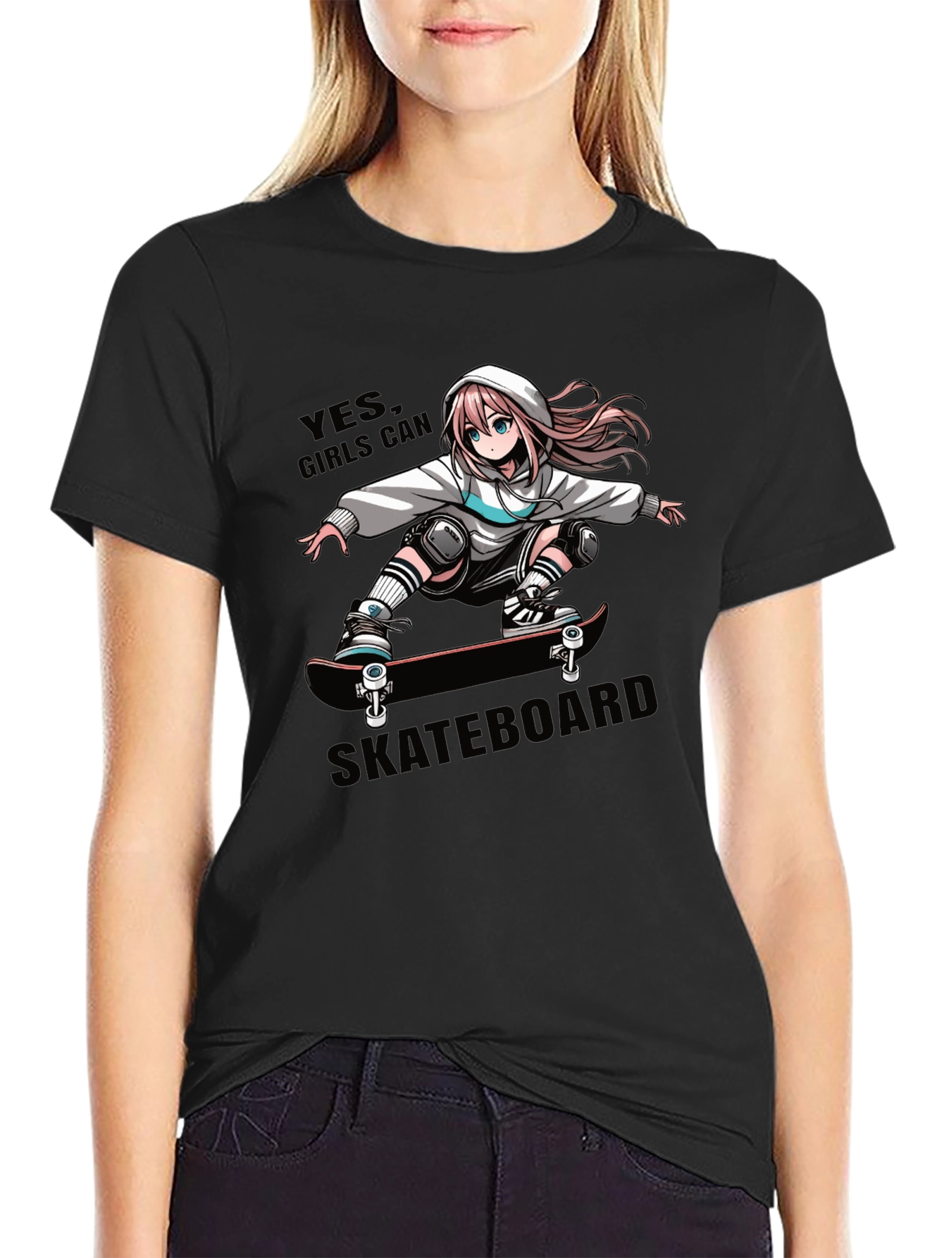 Anime Girl Skateboarder Graphic T-Shirt