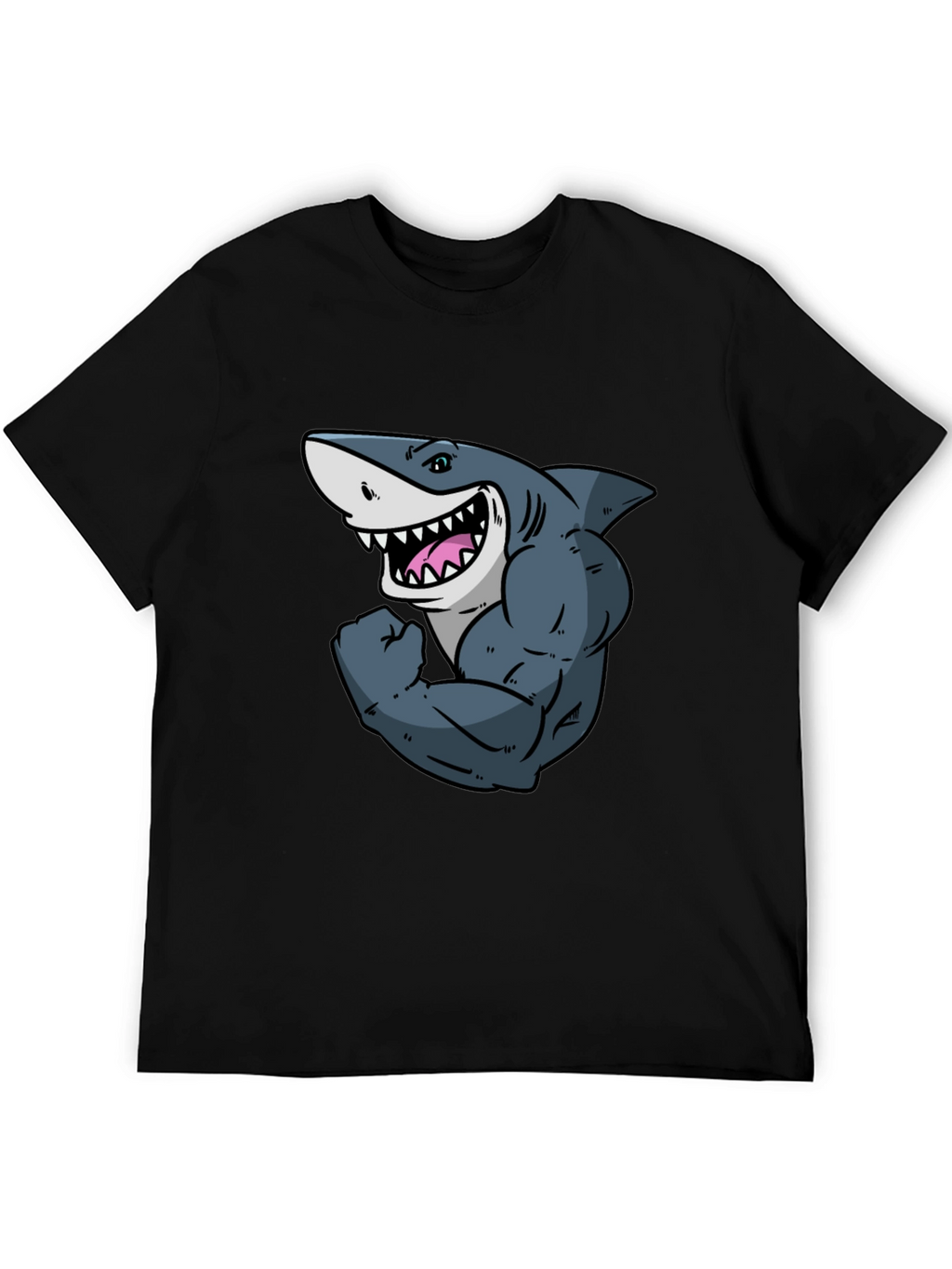 Shark with Muscles Graphic T-Shirt - Black