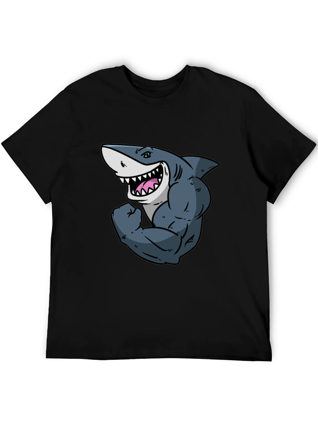 Shark with Muscles Graphic T-Shirt - Black