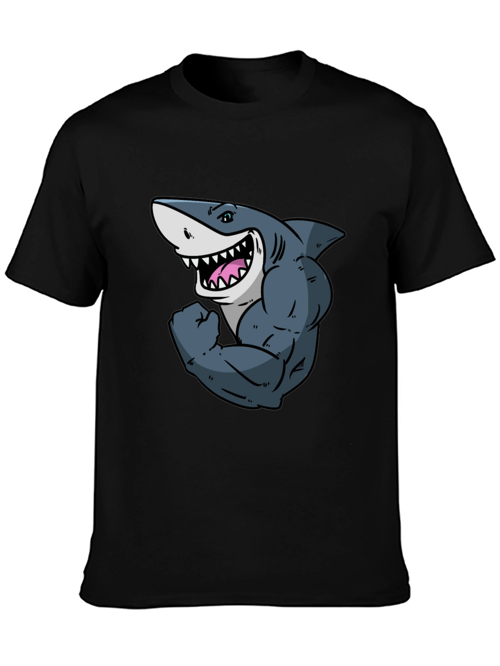 Shark with Muscles Graphic T-Shirt - Black