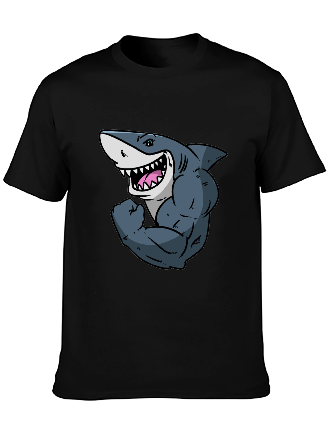 Shark with Muscles Graphic T-Shirt - Black