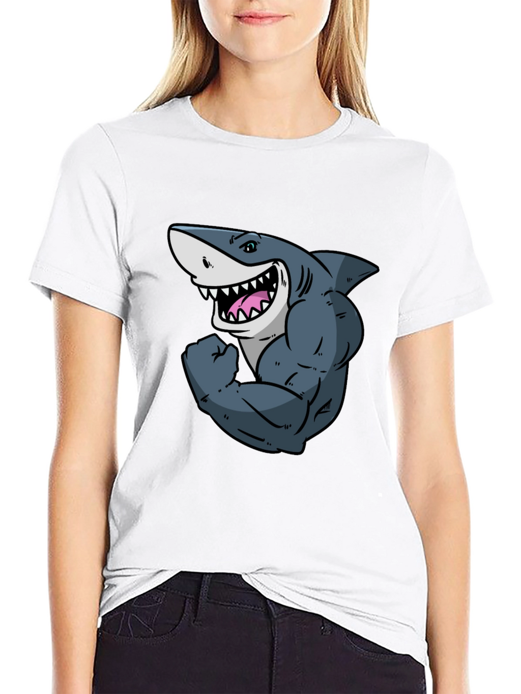Shark with Muscles Graphic T-Shirt - Black