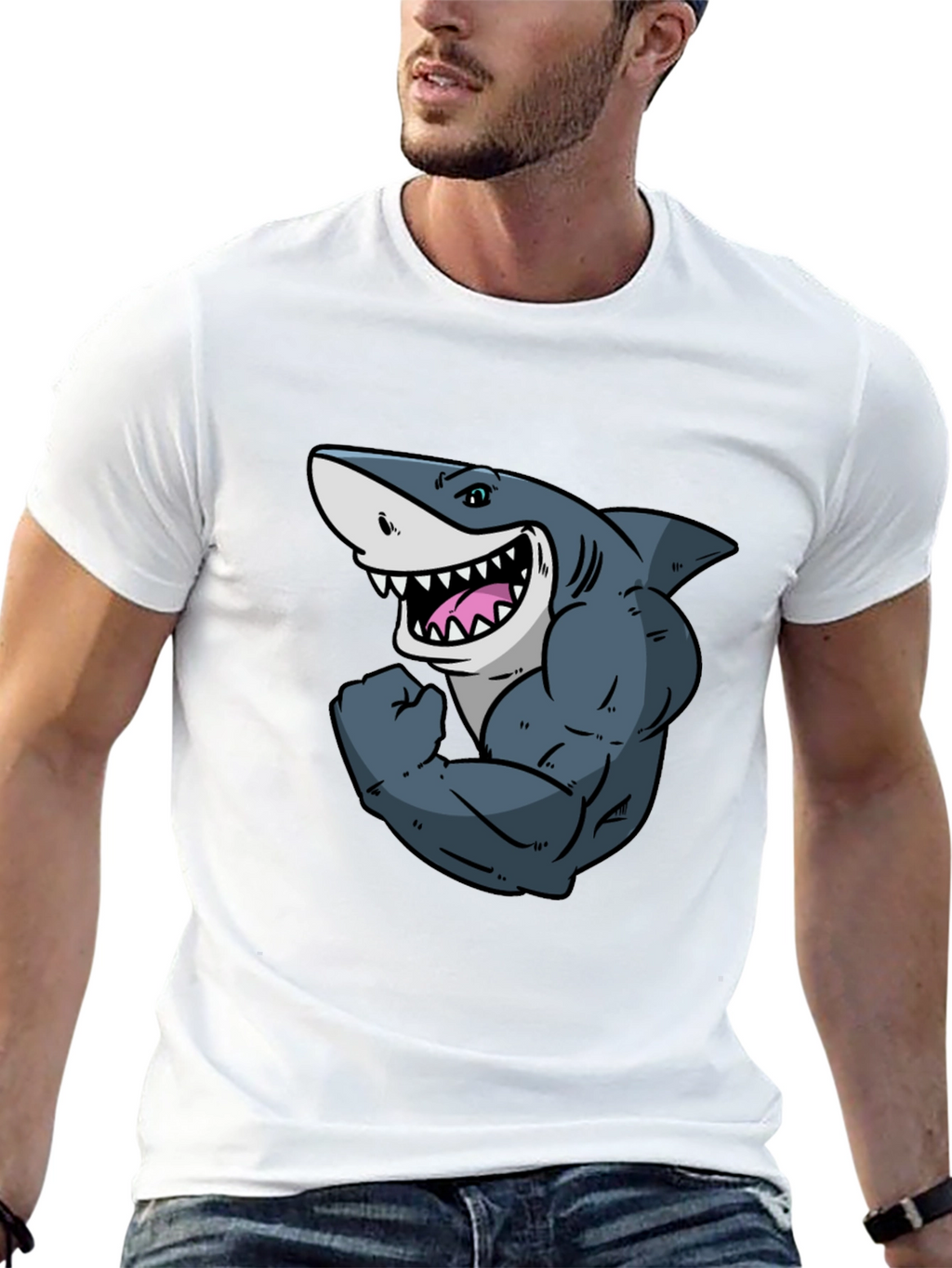Shark with Muscles Graphic T-Shirt - Black