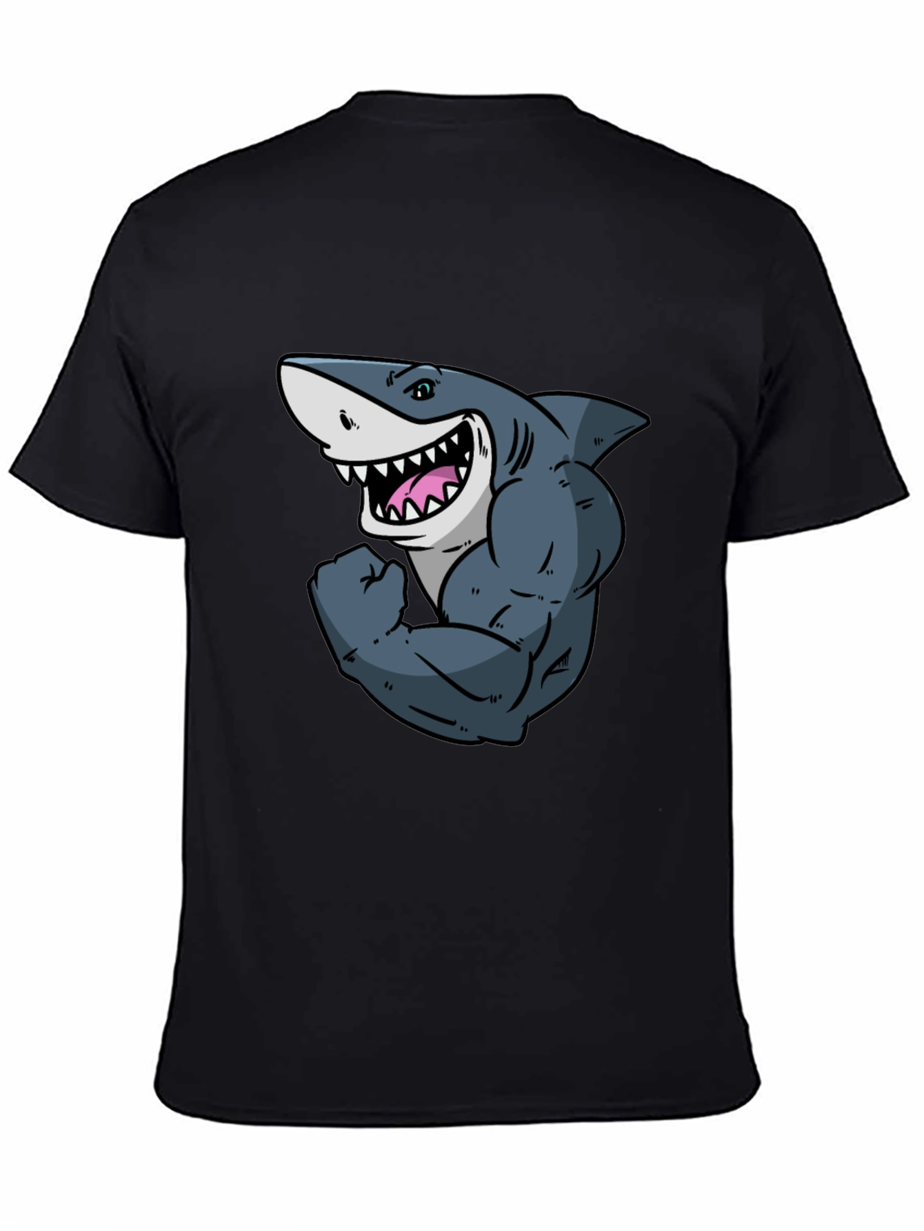 Shark with Muscles Graphic T-Shirt - Black