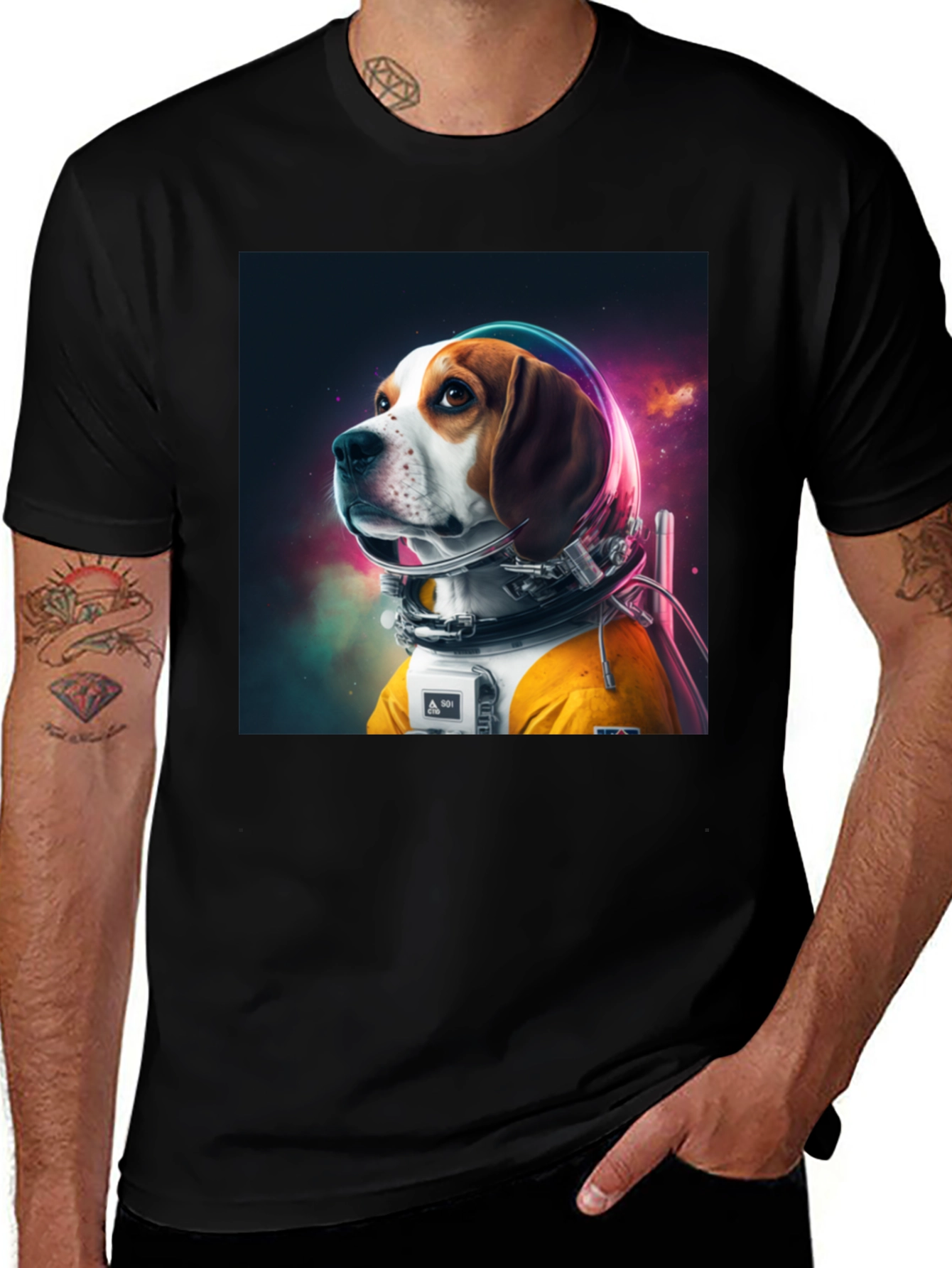 Astronaut Dog Graphic Tee - Cool Space Beagle Shirt