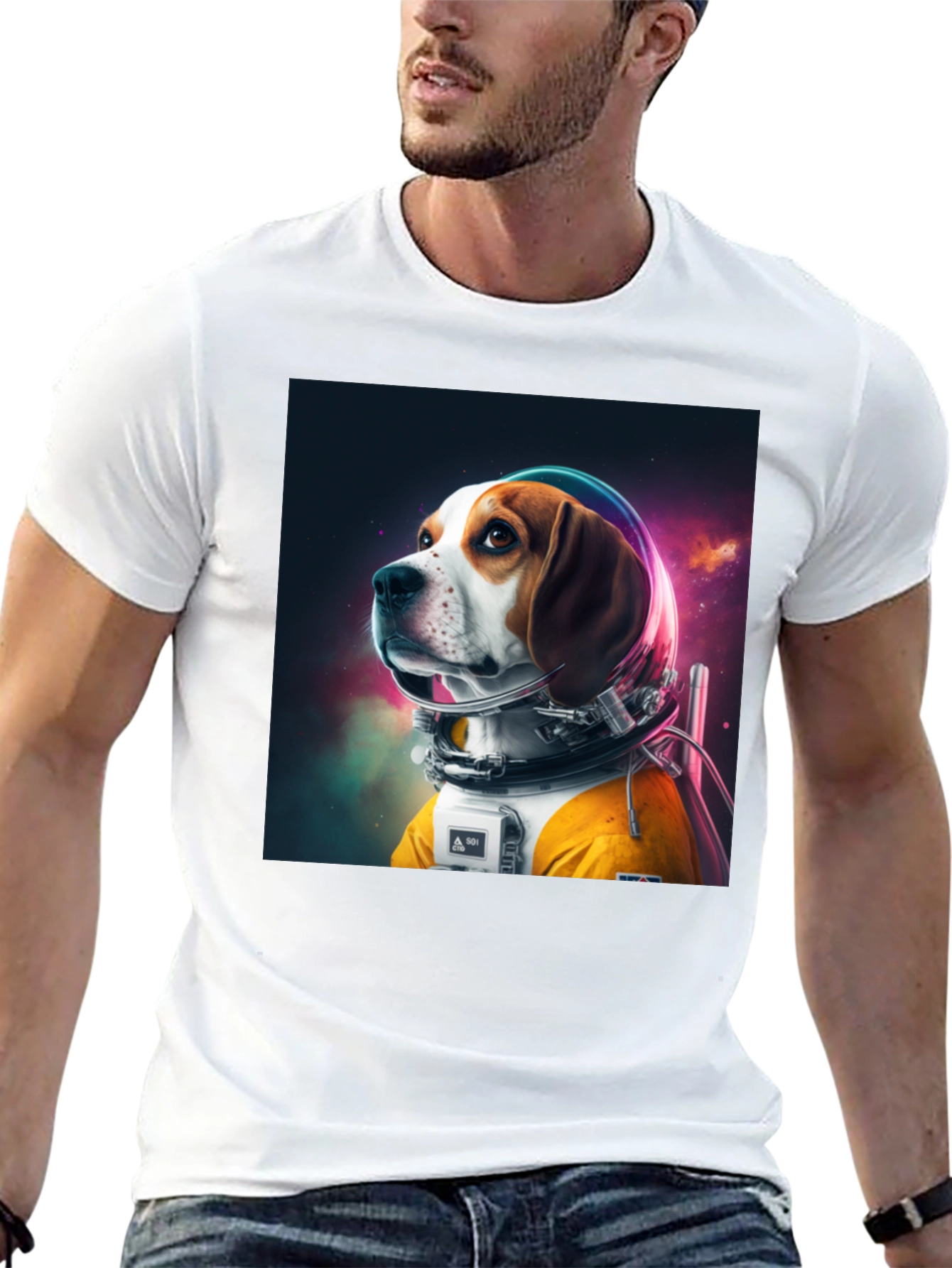 Astronaut Dog Graphic Tee - Cool Space Beagle Shirt