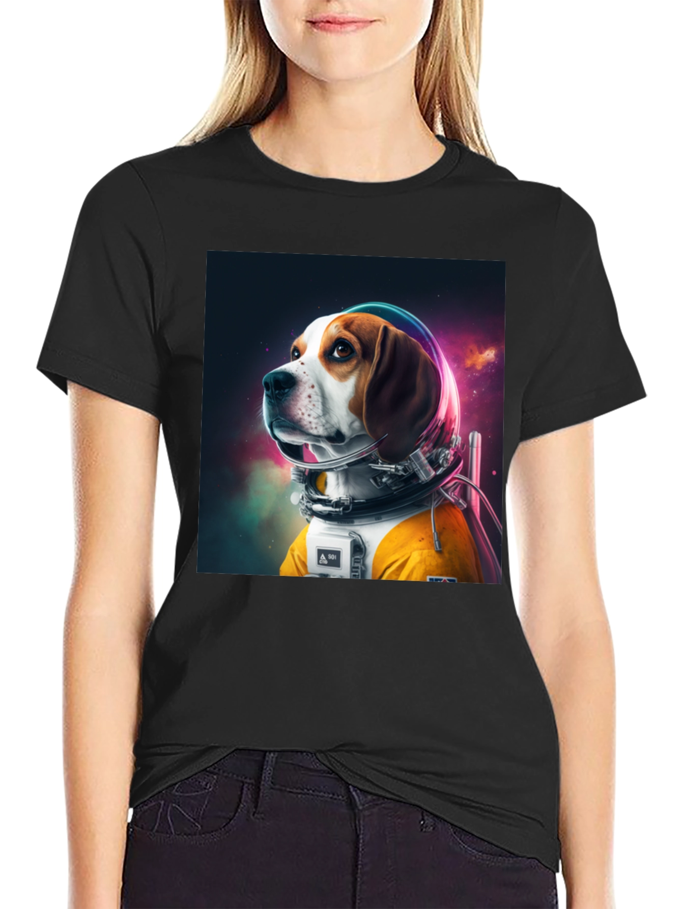 Astronaut Dog Graphic Tee - Cool Space Beagle Shirt