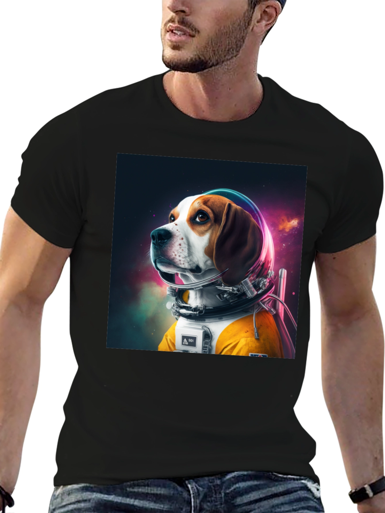 Astronaut Dog Graphic Tee - Cool Space Beagle Shirt