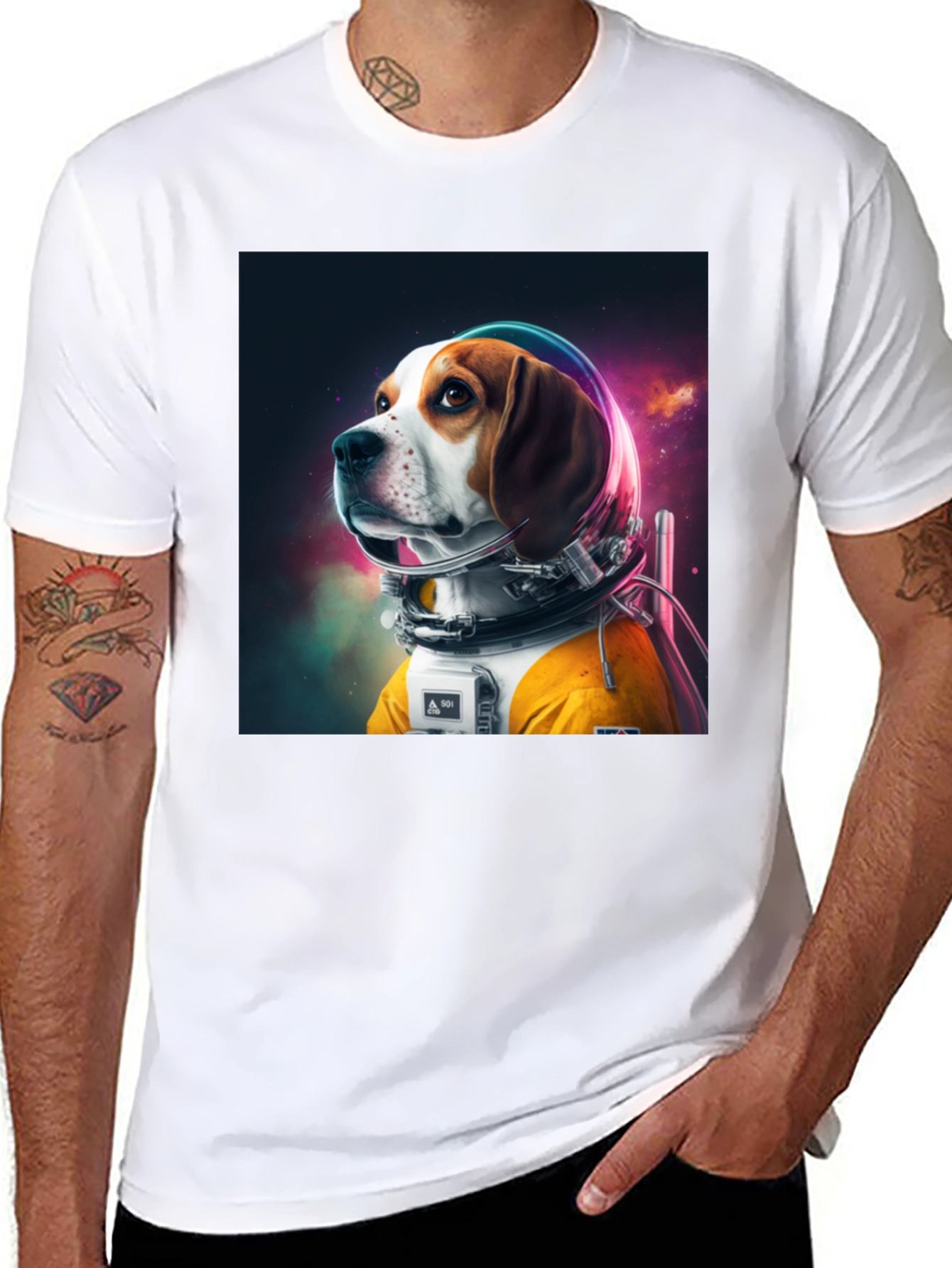 Astronaut Dog Graphic Tee - Cool Space Beagle Shirt