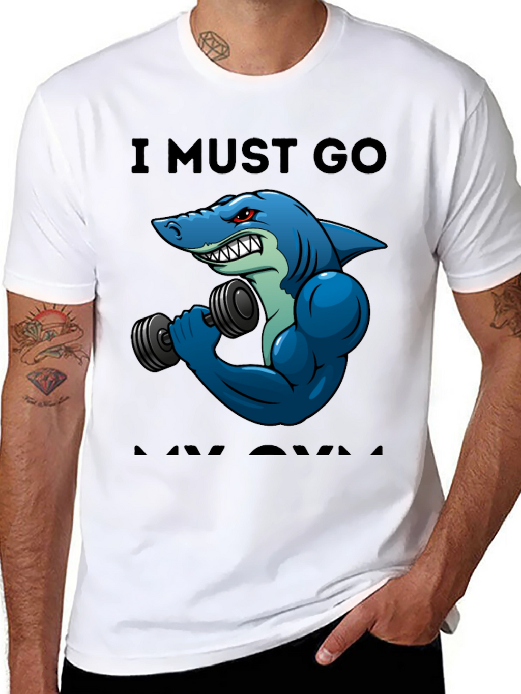 Funny Shark Gym T-Shirt: I Must Go