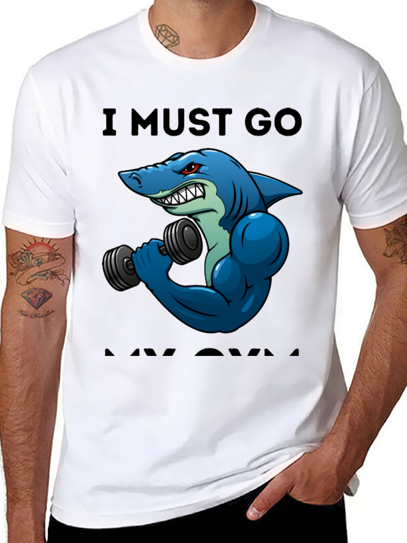 Funny Shark Gym T-Shirt: I Must Go