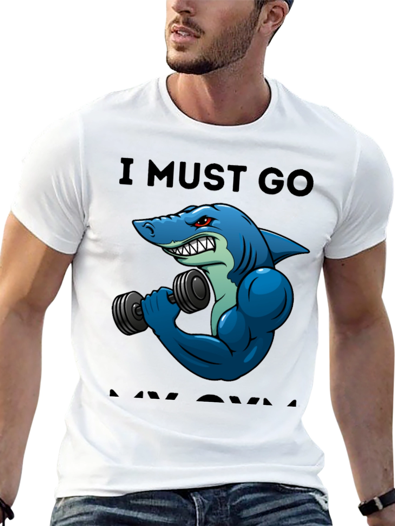 Funny Shark Gym T-Shirt: I Must Go