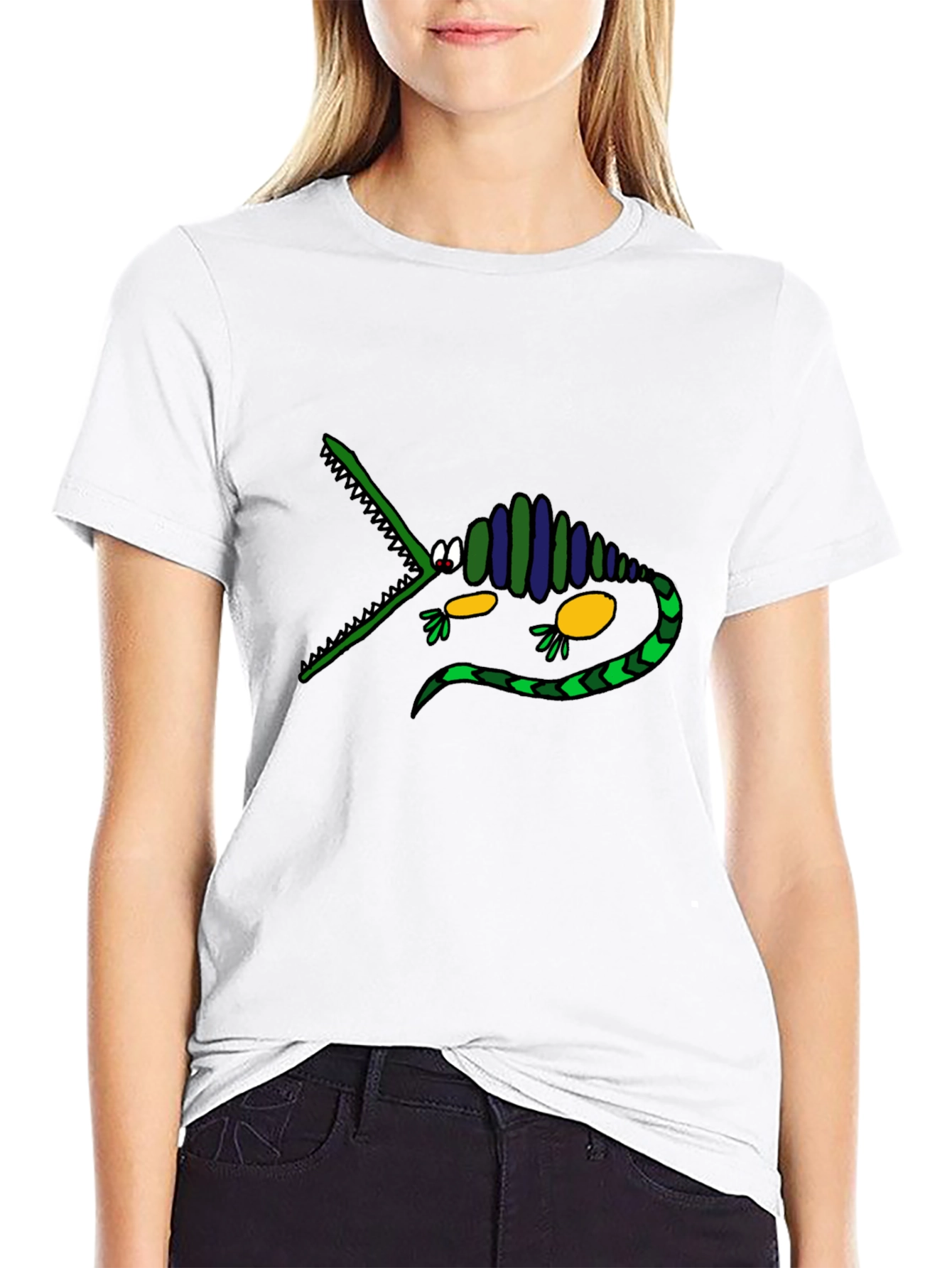 Cartoon Crocodile Graphic Tee - Black