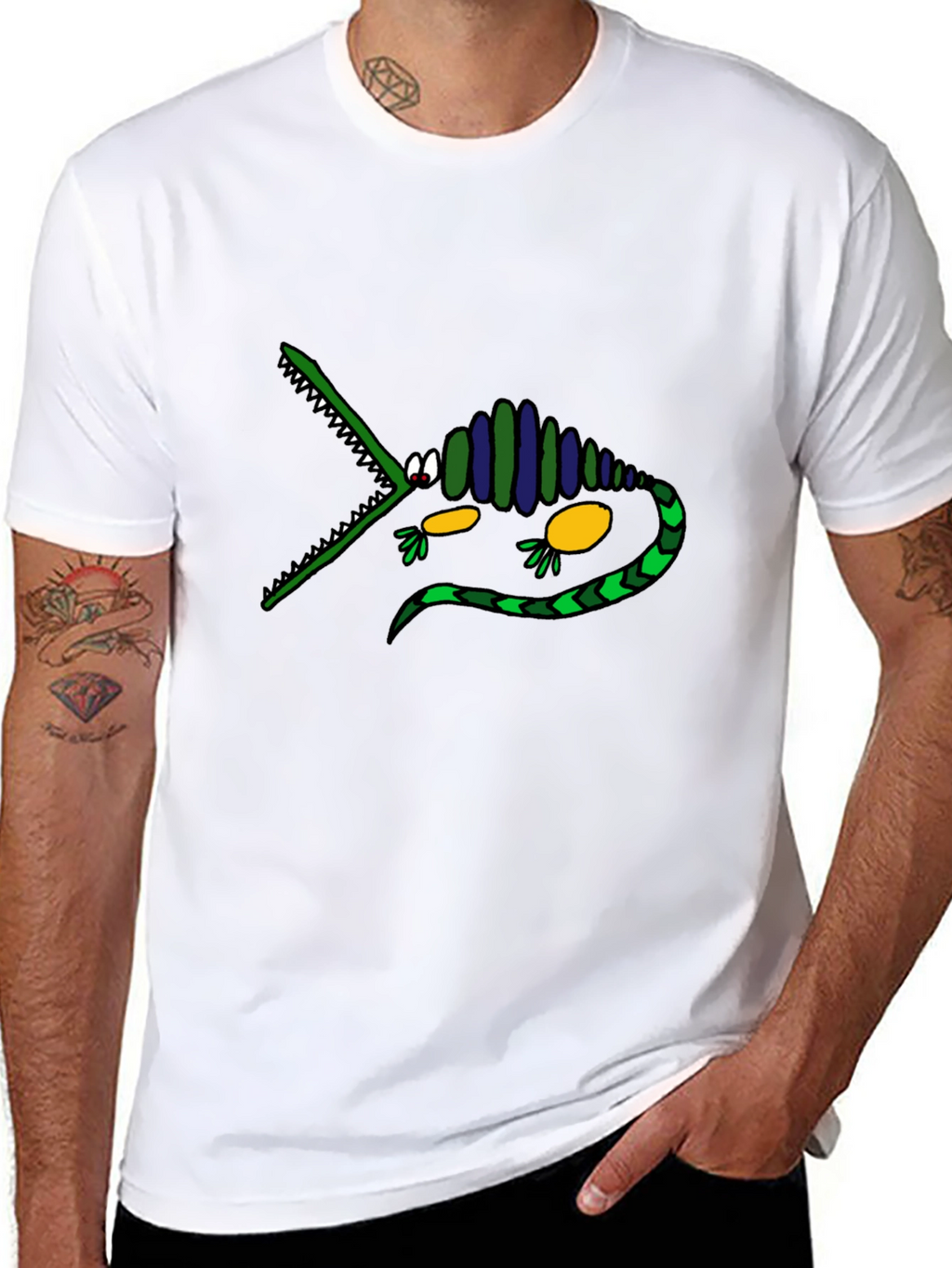 Cartoon Crocodile Graphic Tee - Black