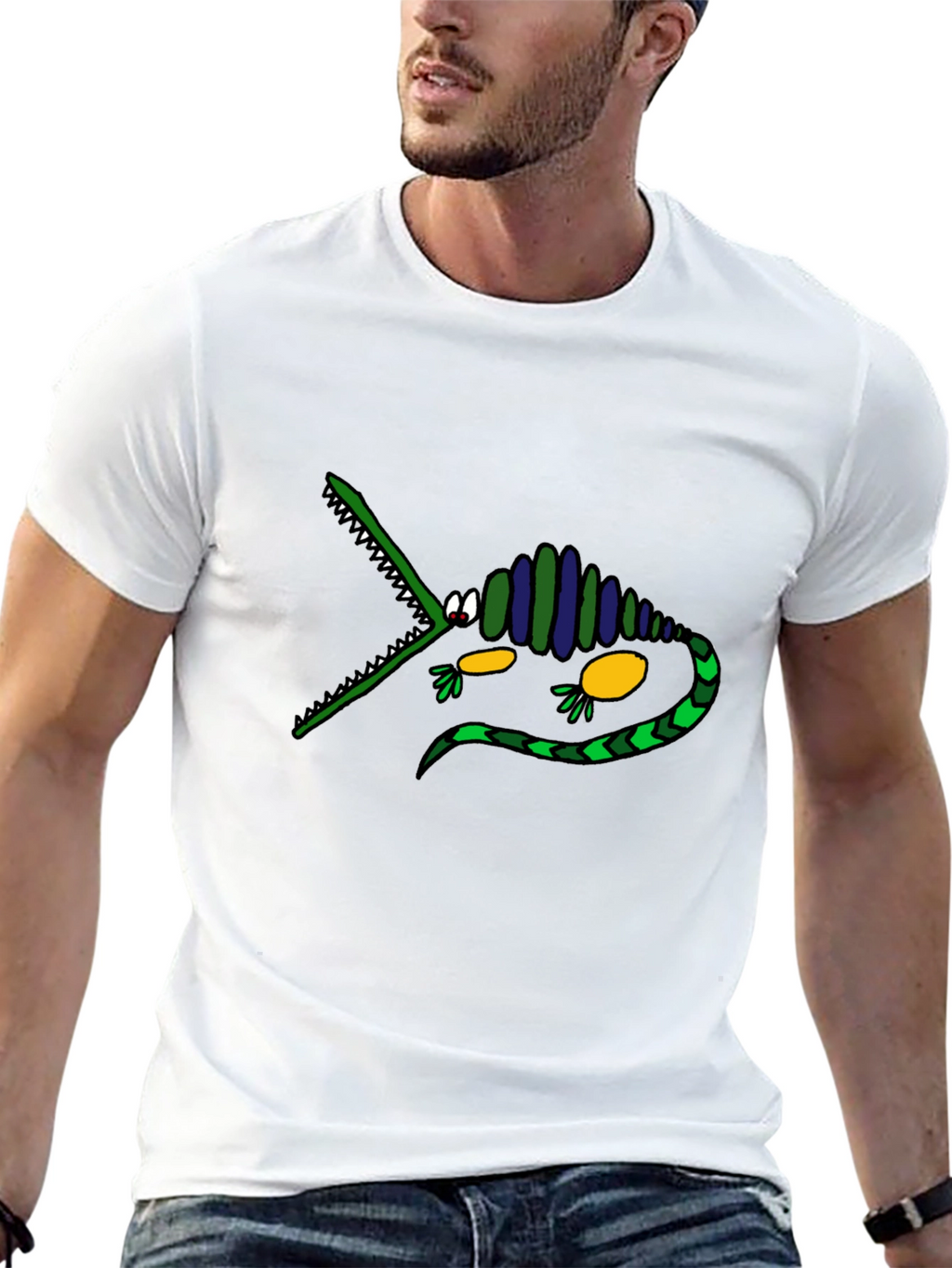 Cartoon Crocodile Graphic Tee - Black
