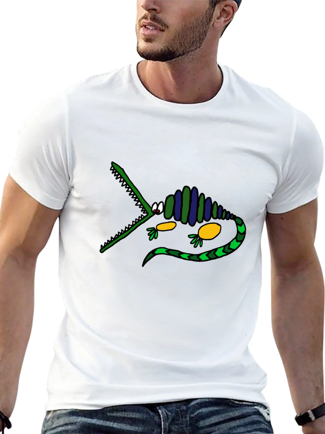 Cartoon Crocodile Graphic Tee - Black