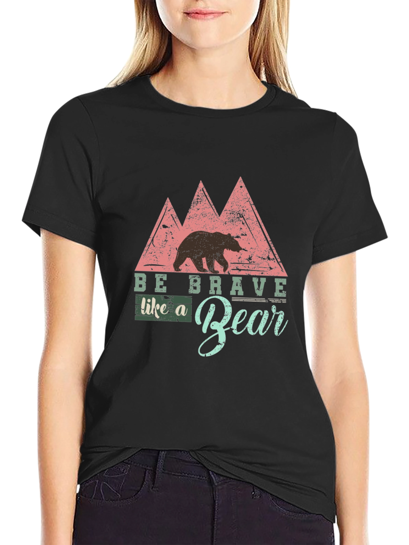 Be Brave Like a Bear Black T-Shirt - Nature Inspired Design
