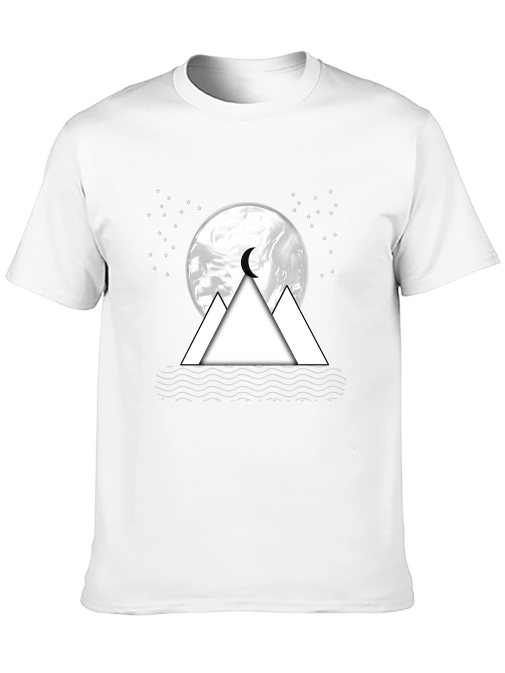 Mens Black T-Shirt with Moon & Mountain Graphic