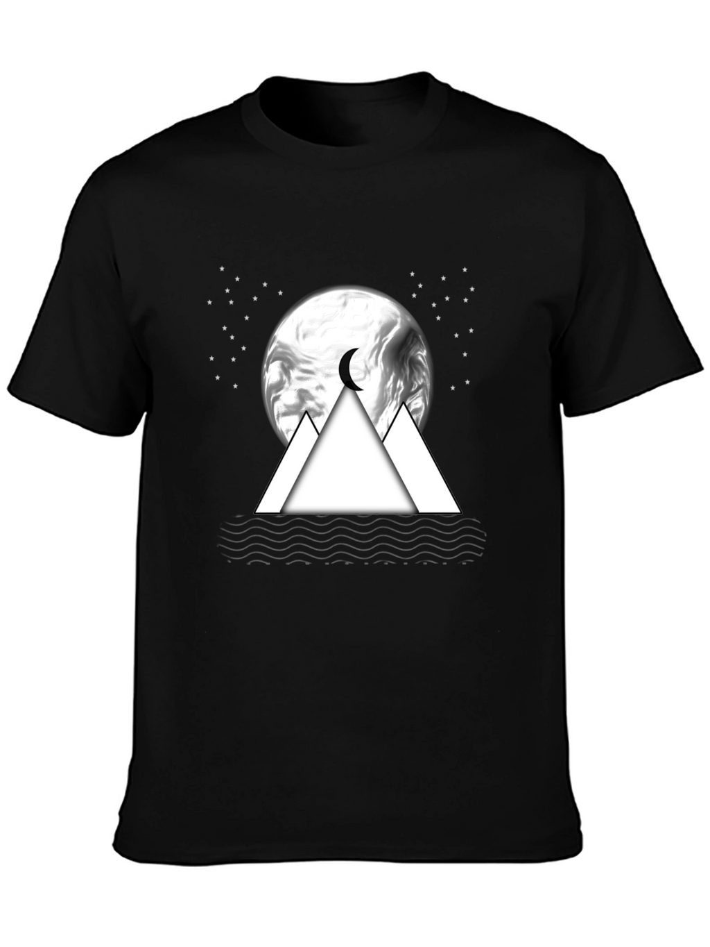 Mens Black T-Shirt with Moon & Mountain Graphic