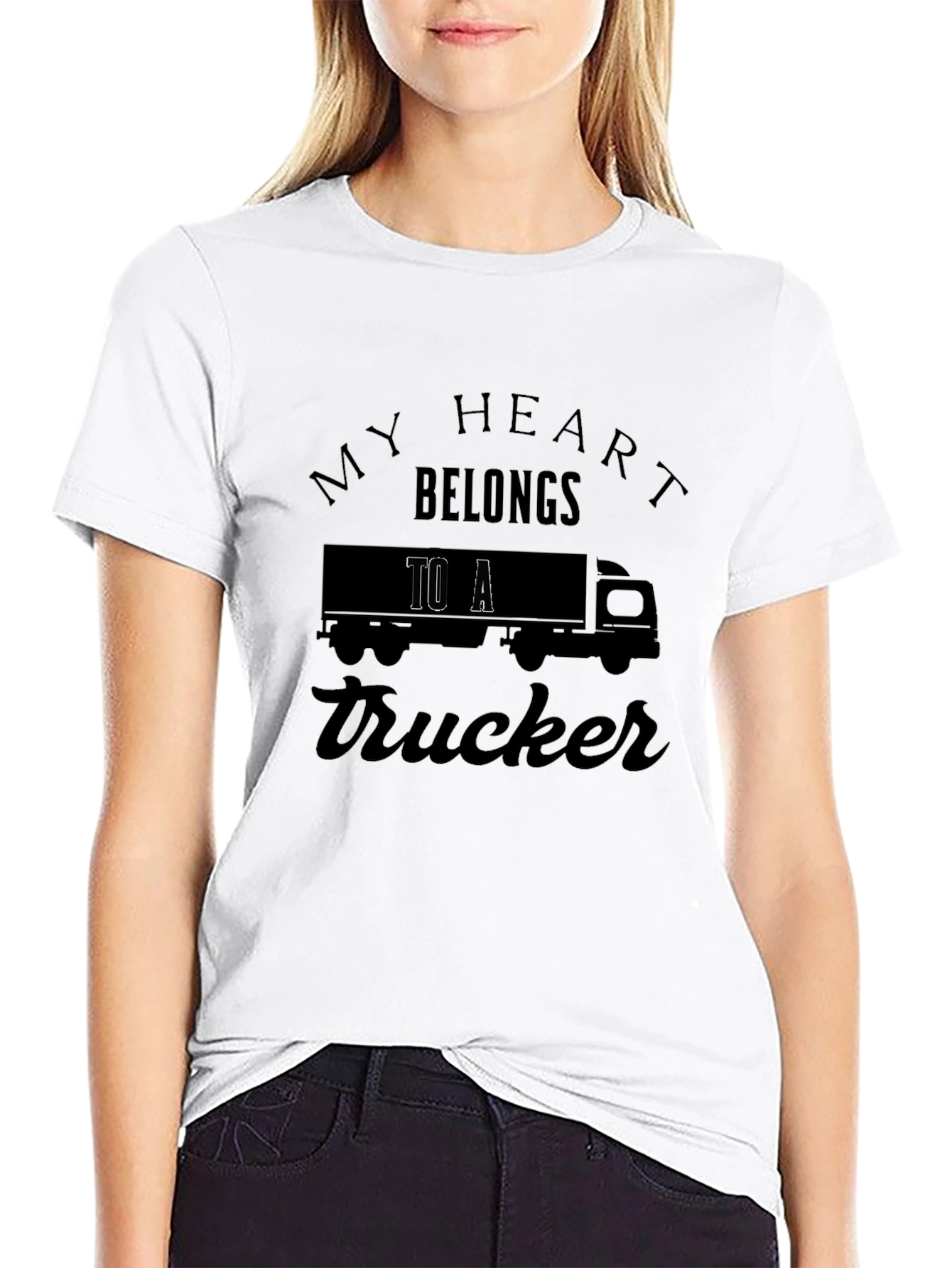 My Heart Belongs to a Trucker Black T-Shirt