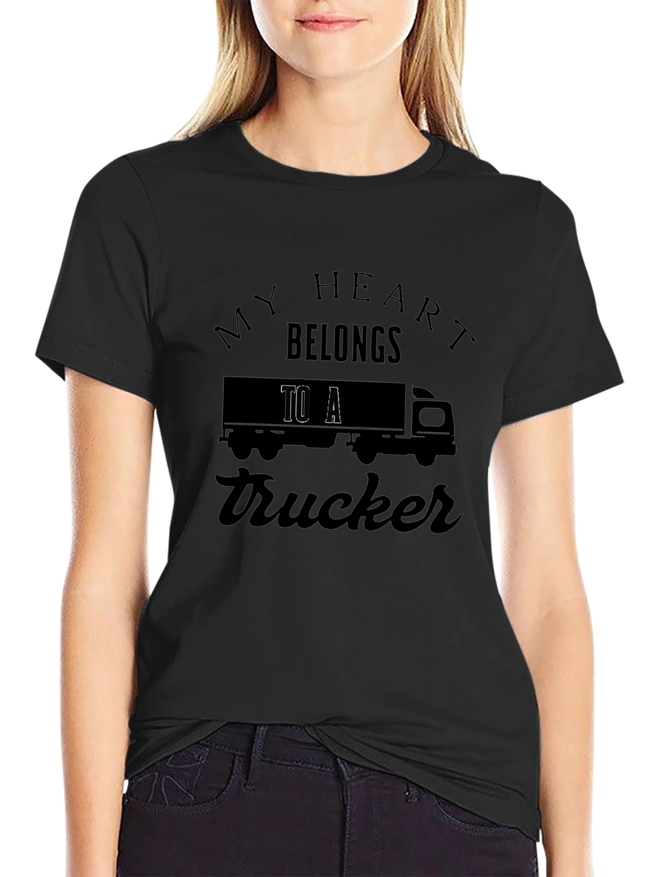 My Heart Belongs to a Trucker Black T-Shirt