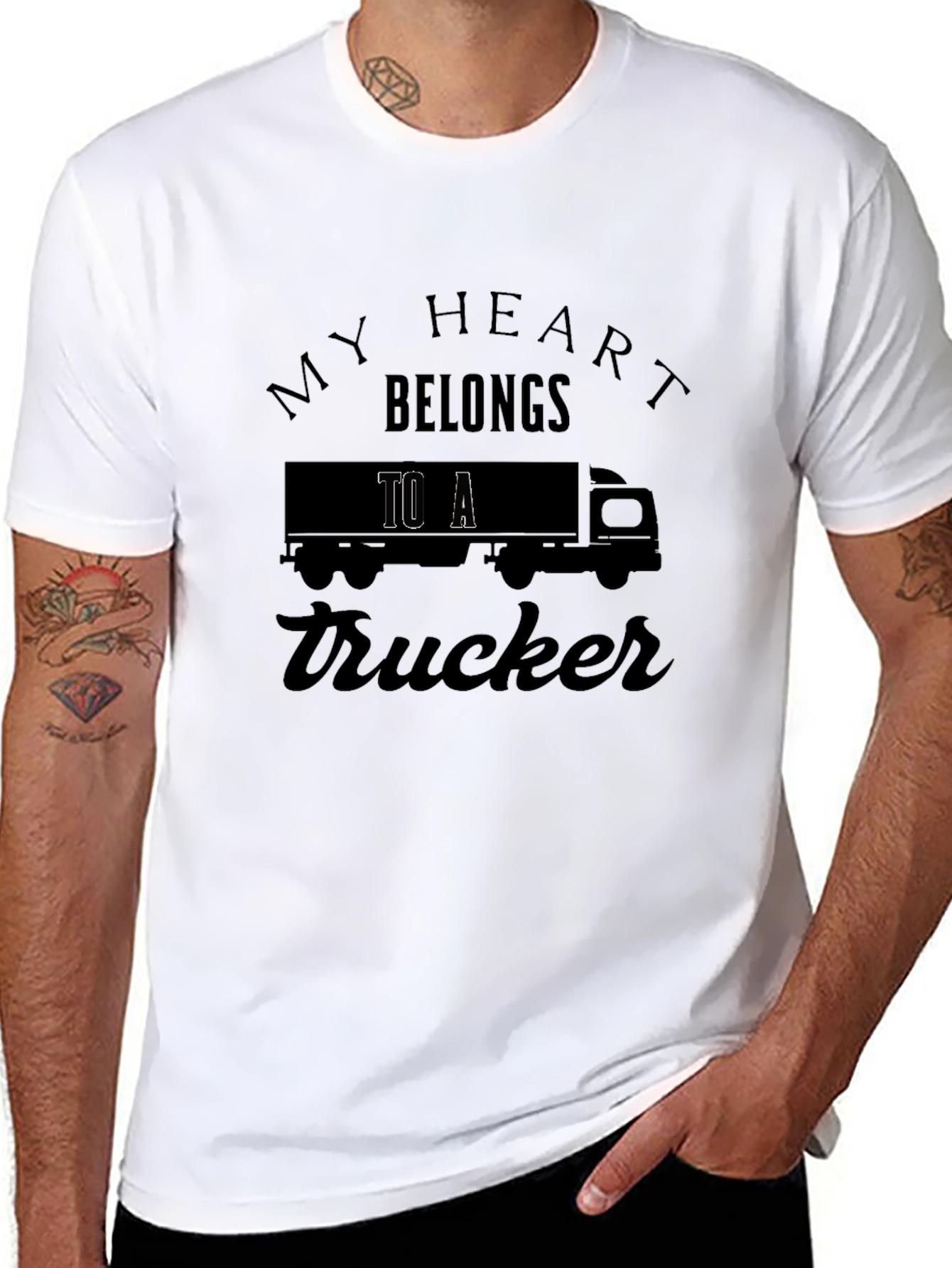 My Heart Belongs to a Trucker Black T-Shirt