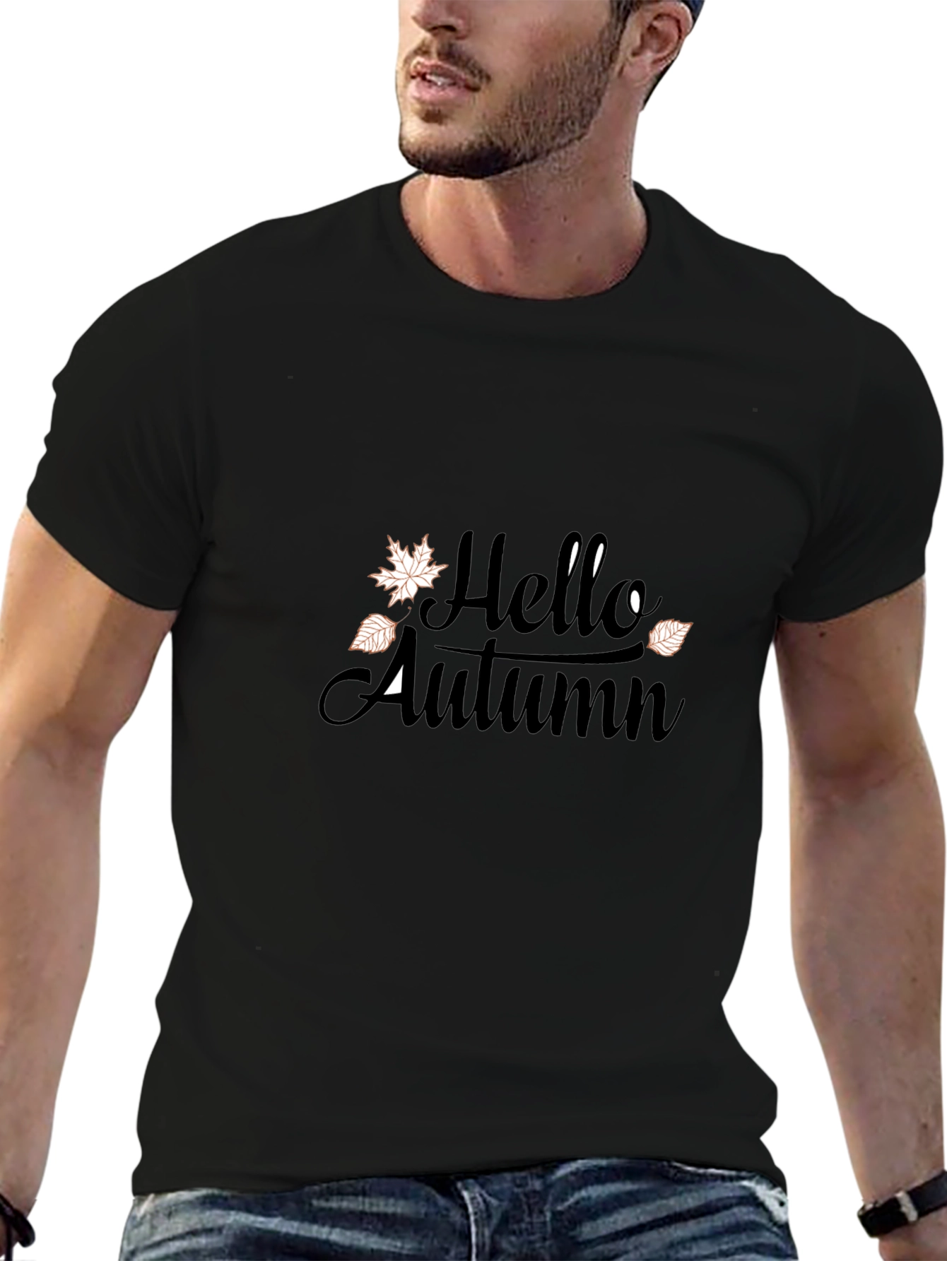 Hello Autumn Graphic Tee - Black Casual T-Shirt