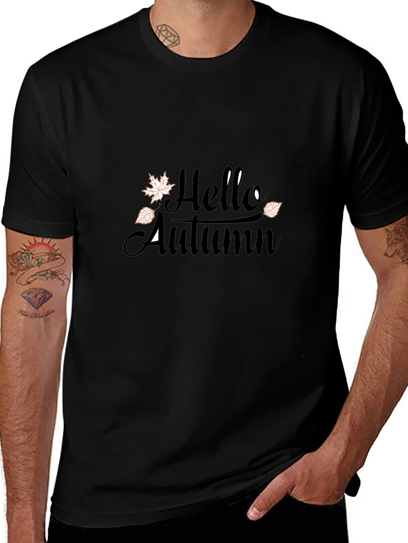Hello Autumn Graphic Tee - Black Casual T-Shirt