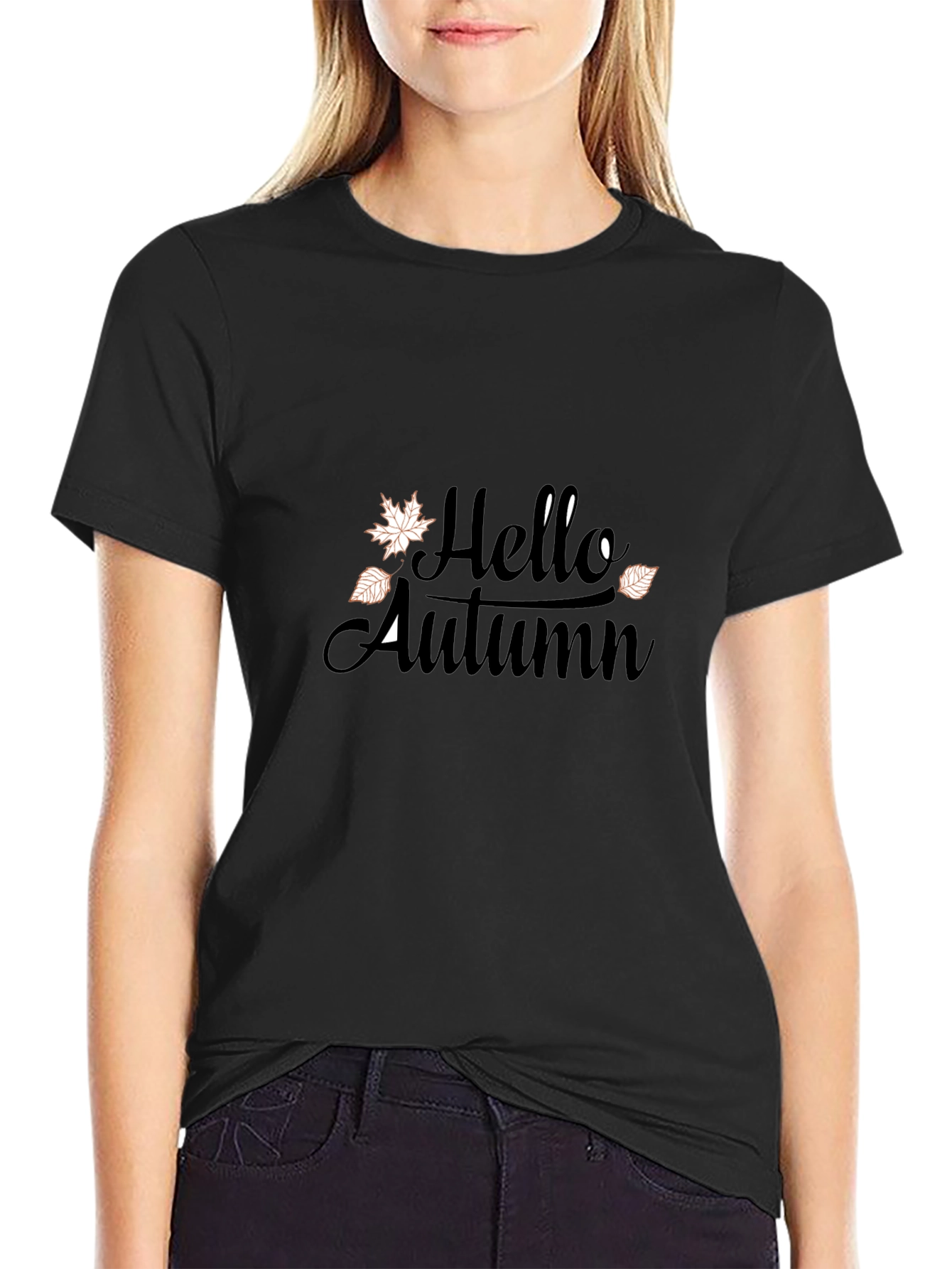 Hello Autumn Graphic Tee - Black Casual T-Shirt