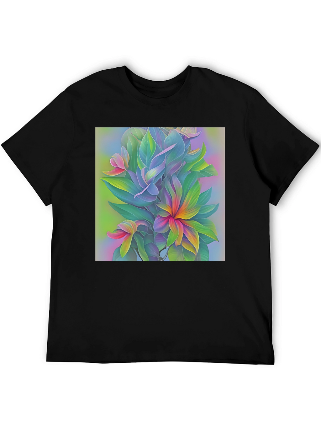 Floral Art Print Black T-Shirt