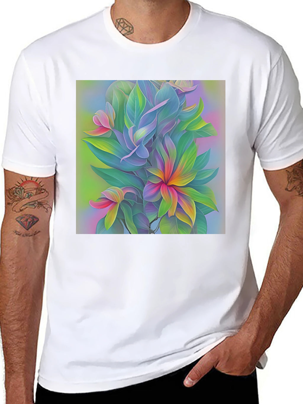 Floral Art Print Black T-Shirt