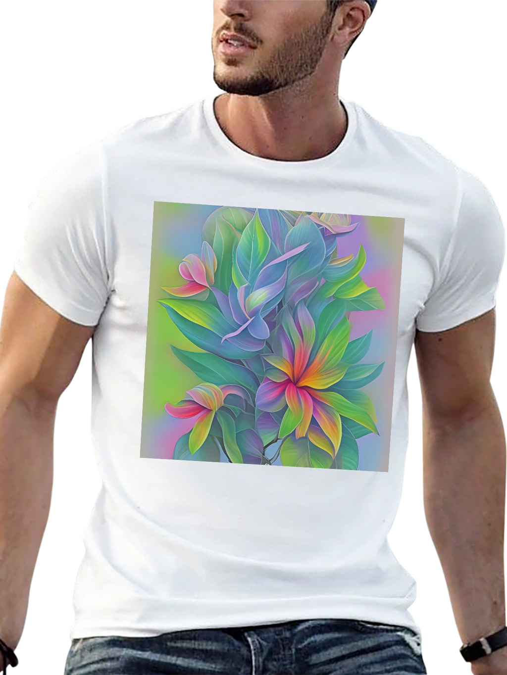 Floral Art Print Black T-Shirt