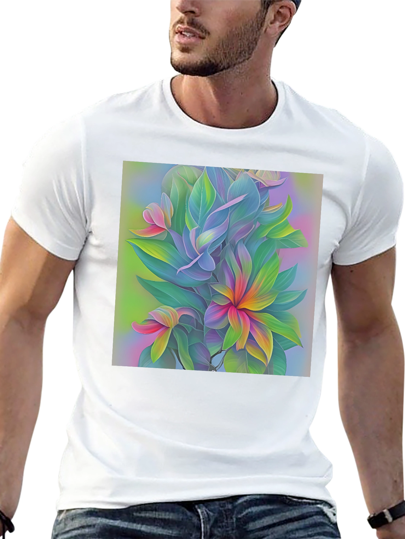Floral Art Print Black T-Shirt
