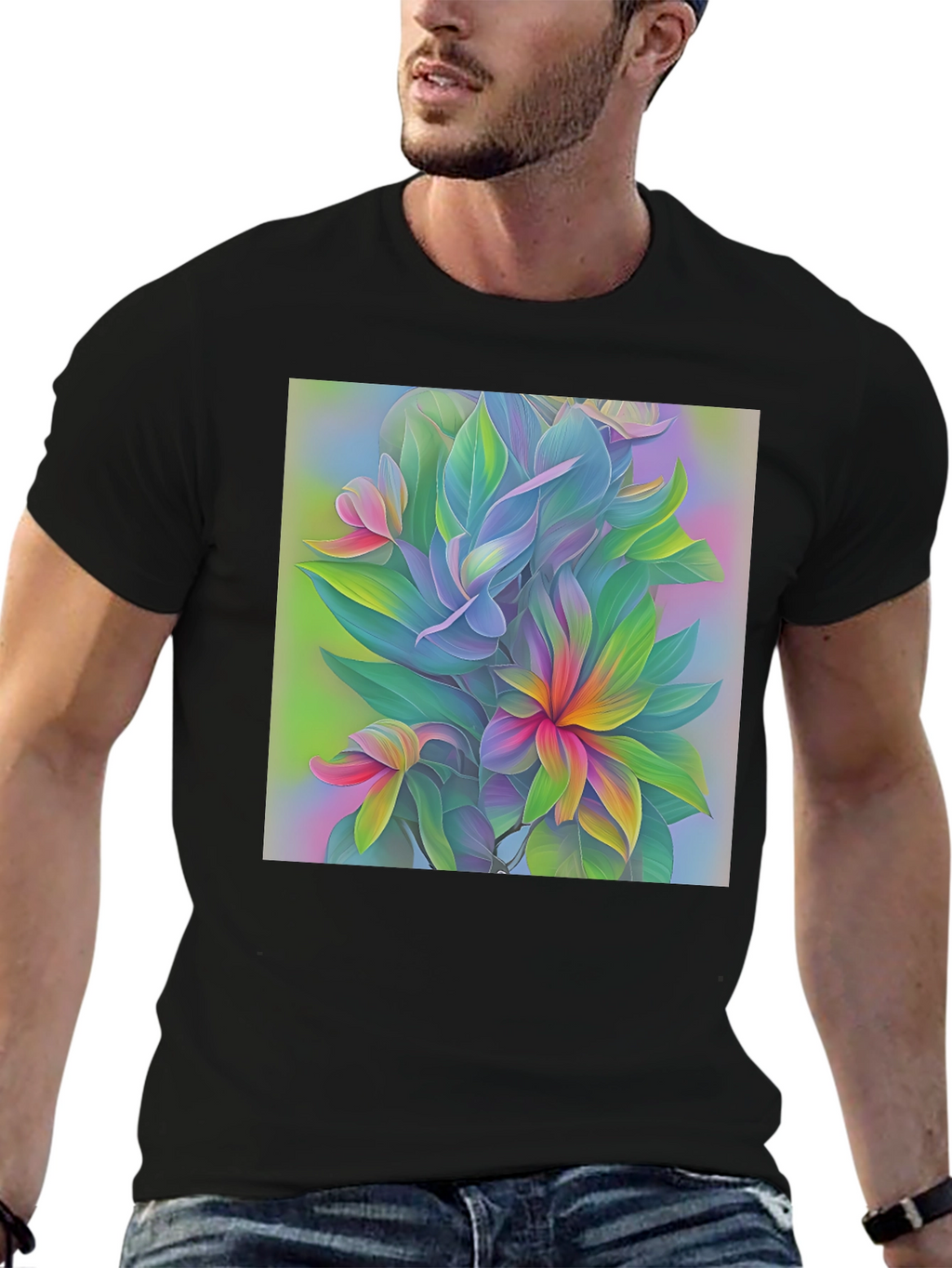 Floral Art Print Black T-Shirt