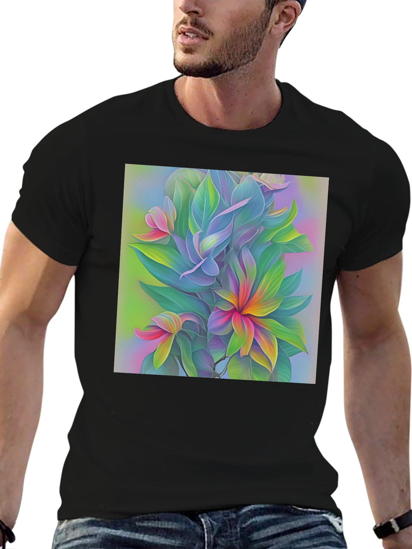 Floral Art Print Black T-Shirt
