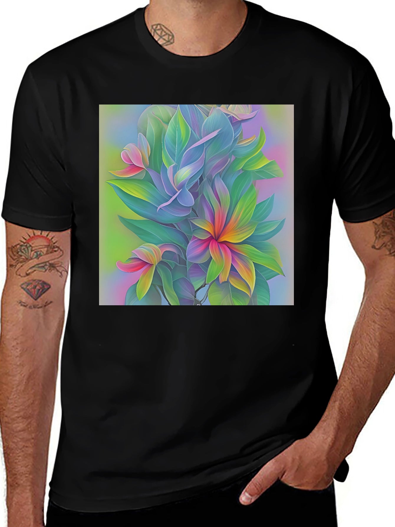 Floral Art Print Black T-Shirt