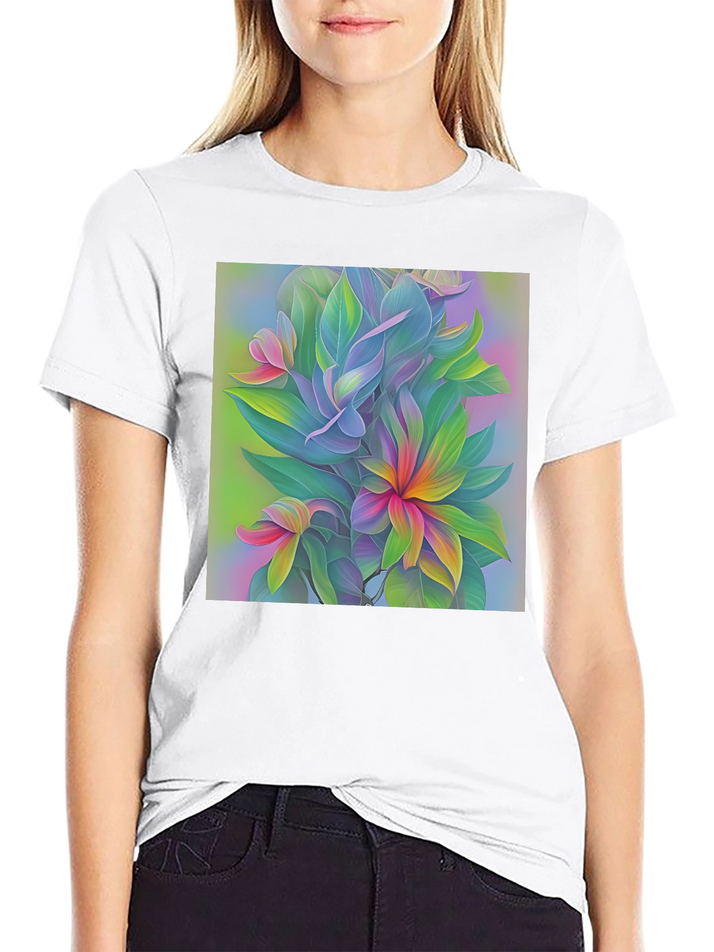 Floral Art Print Black T-Shirt