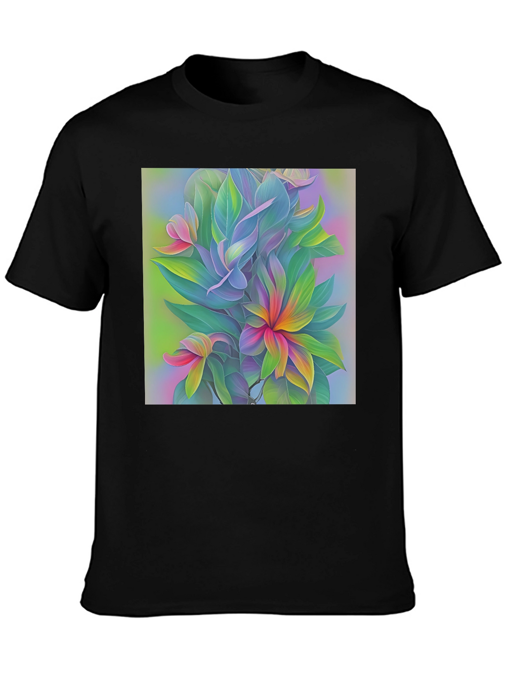 Floral Art Print Black T-Shirt